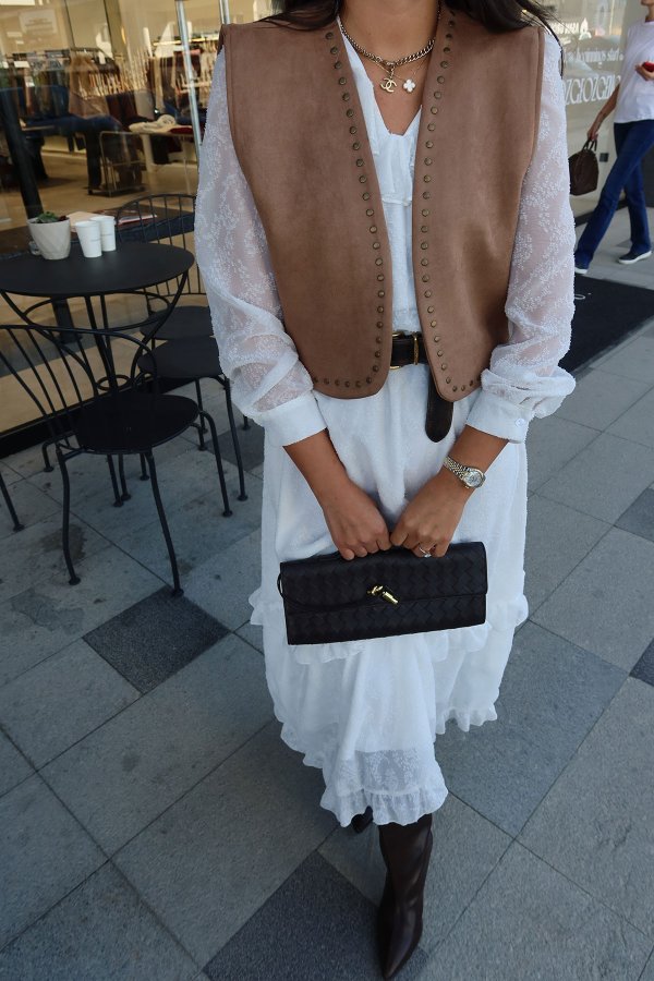 Zımba Baskılı Süet Yelek