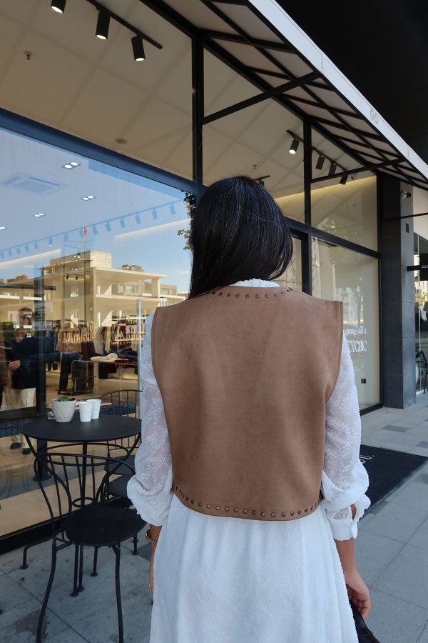 Zımba Baskılı Süet Yelek