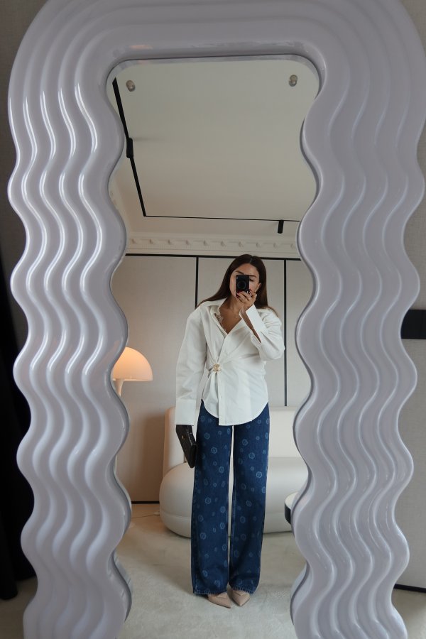 Altı Oval Kesim Omuzu Vatkalı Oversize Gömlek