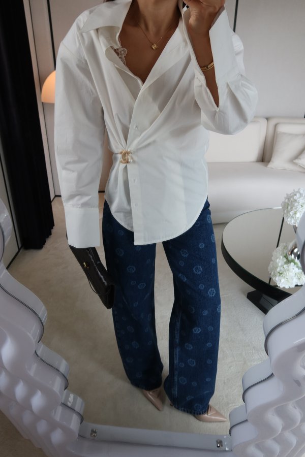 Altı Oval Kesim Omuzu Vatkalı Oversize Gömlek