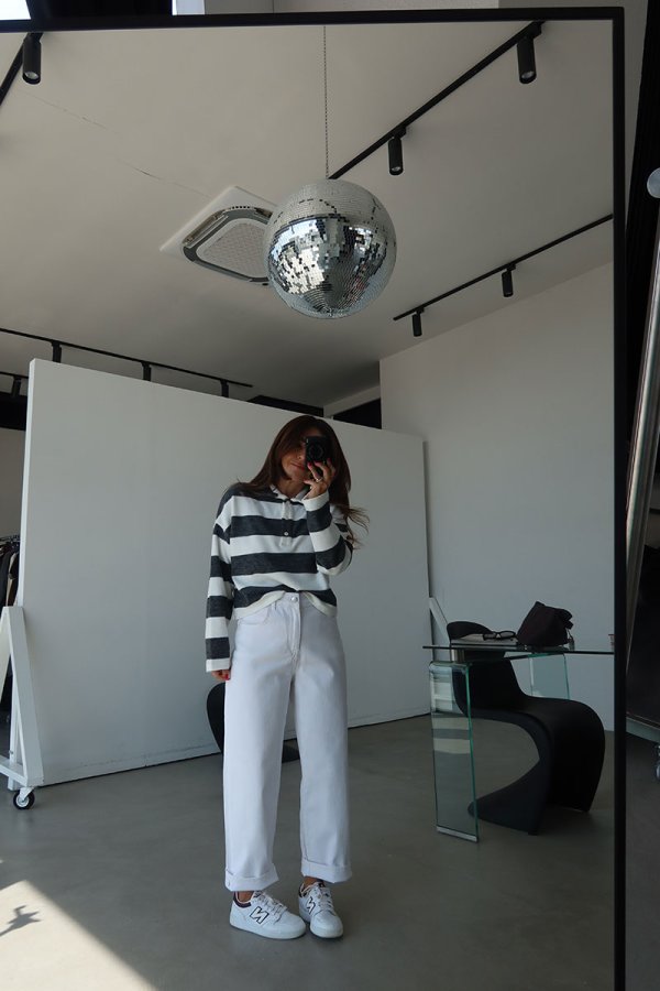 Polo Yaka Renk Geçişli Crop Sweat