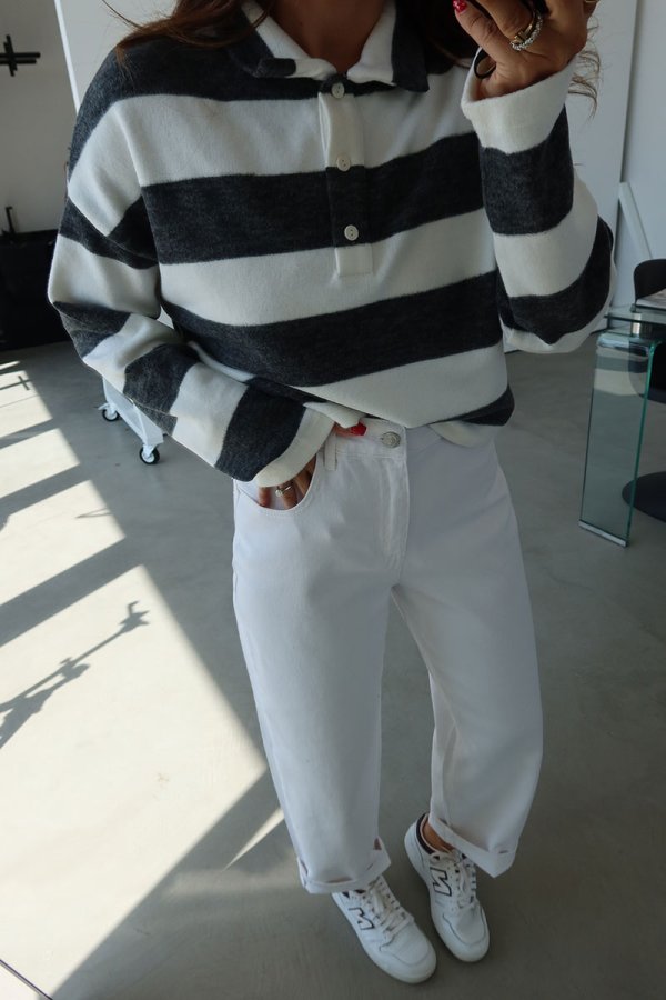 Polo Yaka Renk Geçişli Crop Sweat