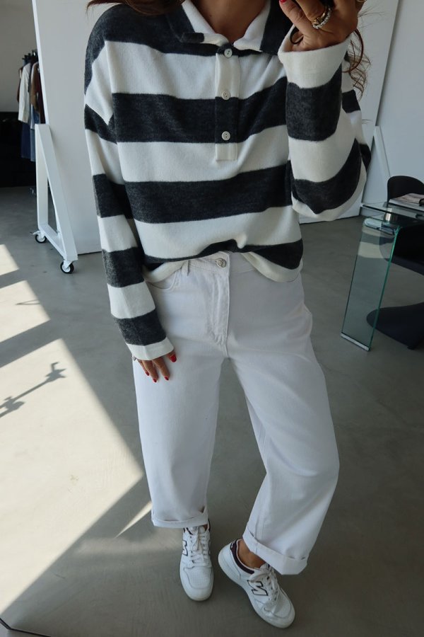 Polo Yaka Renk Geçişli Crop Sweat