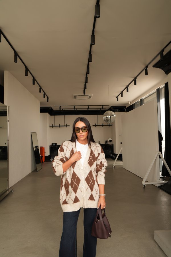 Baklava Desenli Oversize Hırka