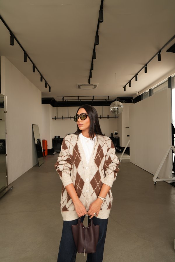 Baklava Desenli Oversize Hırka