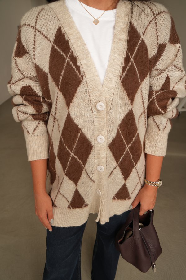 Baklava Desenli Oversize Hırka