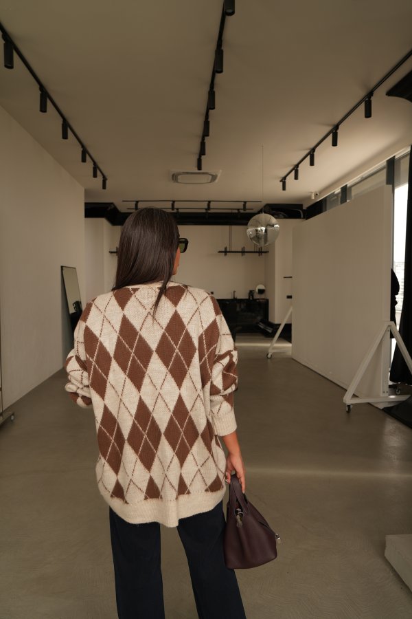 Baklava Desenli Oversize Hırka