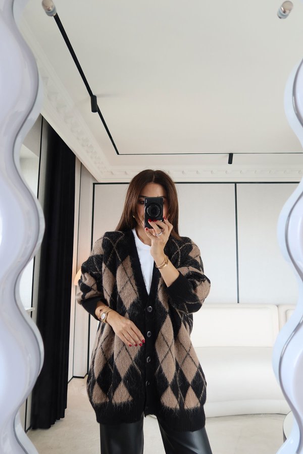 Baklava Desenli Oversize Hırka