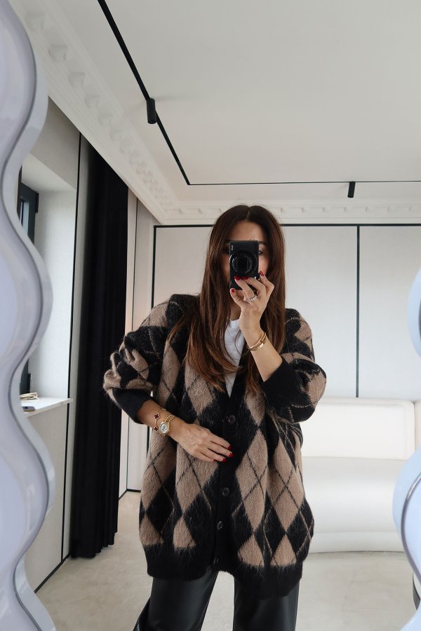 Baklava Desenli Oversize Hırka