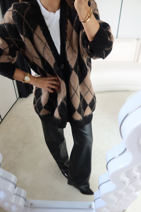 Baklava Desenli Oversize Hırka