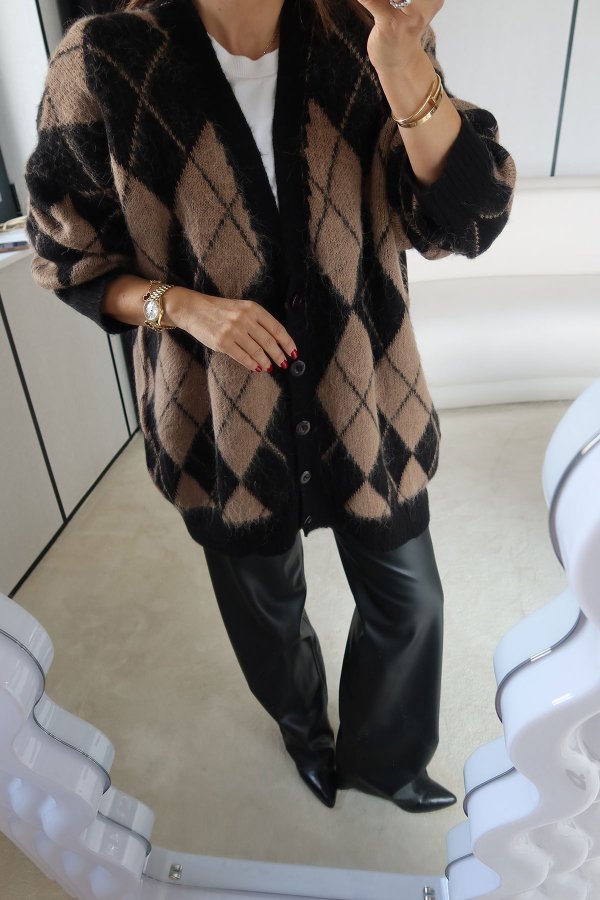 Baklava Desenli Oversize Hırka