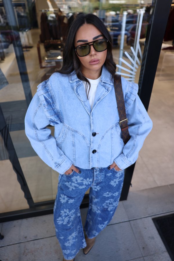 Kolları Fermuarlı Vintage Denim Ceket