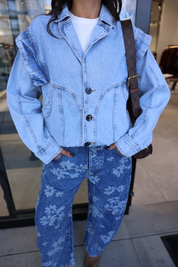 Kolları Fermuarlı Vintage Denim Ceket