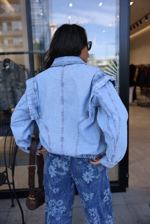 Kolları Fermuarlı Vintage Denim Ceket