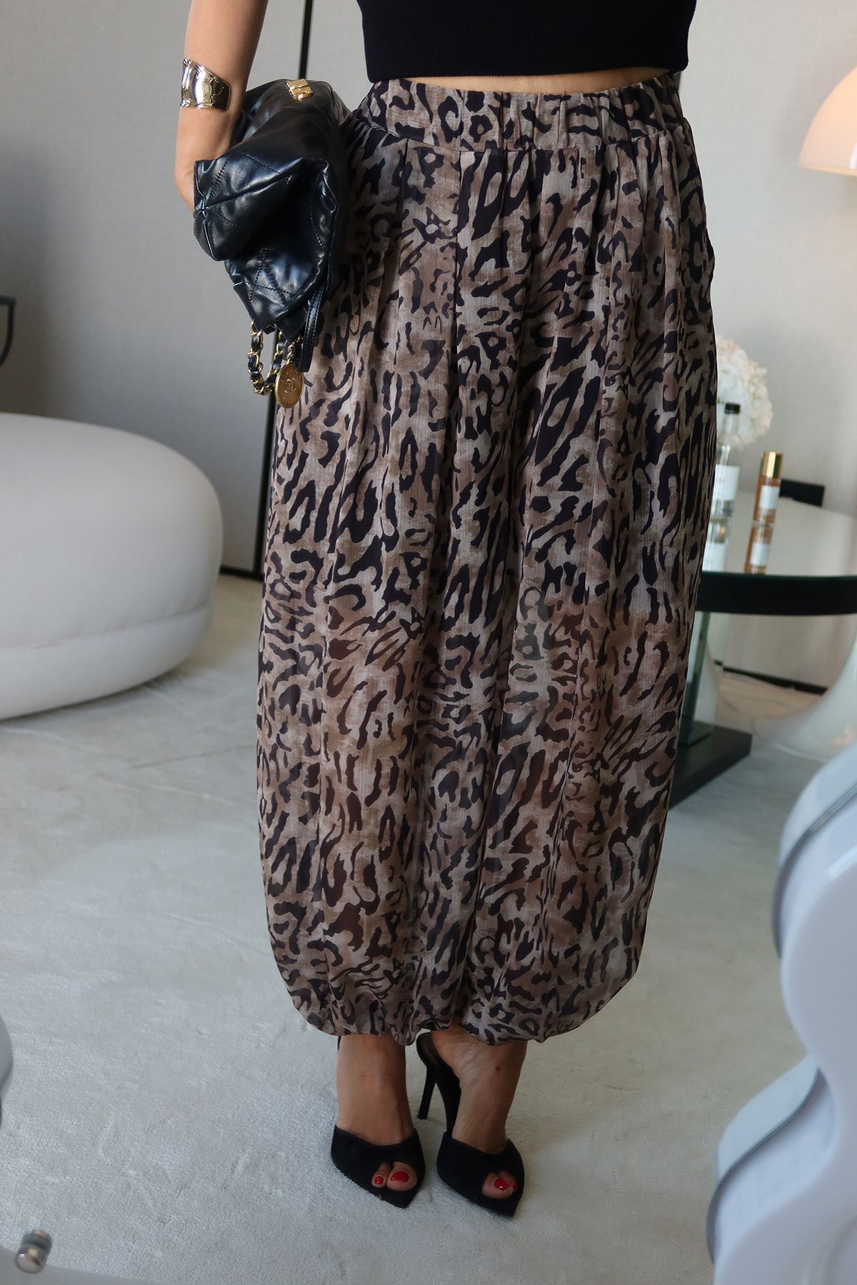 Leopar Desen Şalvar Pantolon