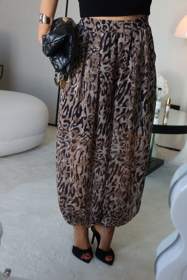 Leopar Desen Şalvar Pantolon
