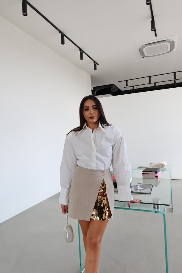 İçi Payetli Detaylı Arkası Fermuarlı Minik Etek