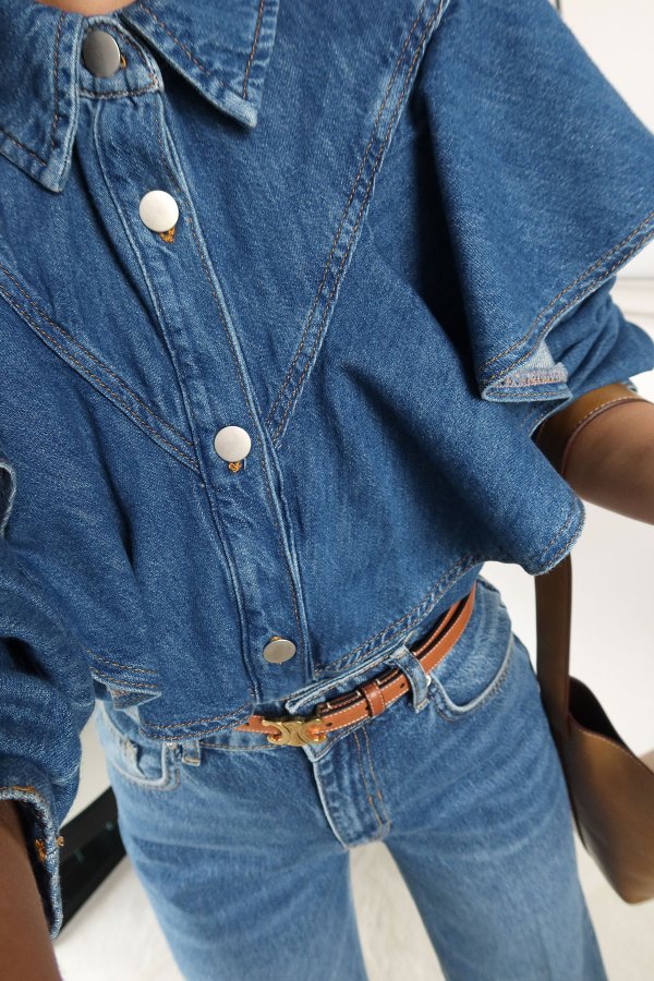 Farbalalı Denim Gömlek