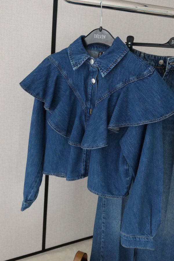 Farbalalı Denim Gömlek