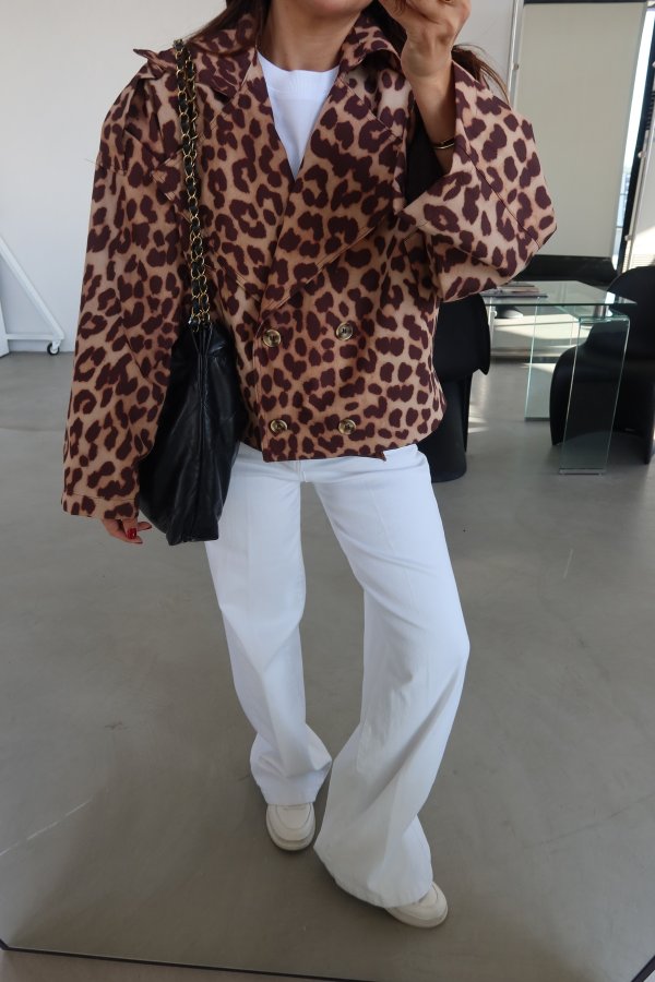 Leopar Desen Apoletli Kısa Ceket