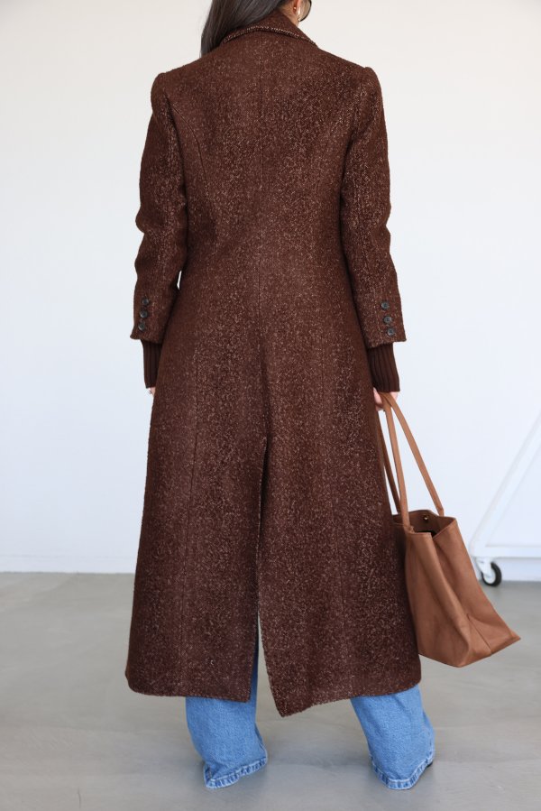 Kolları Triko Detaylı Uzun Kaban