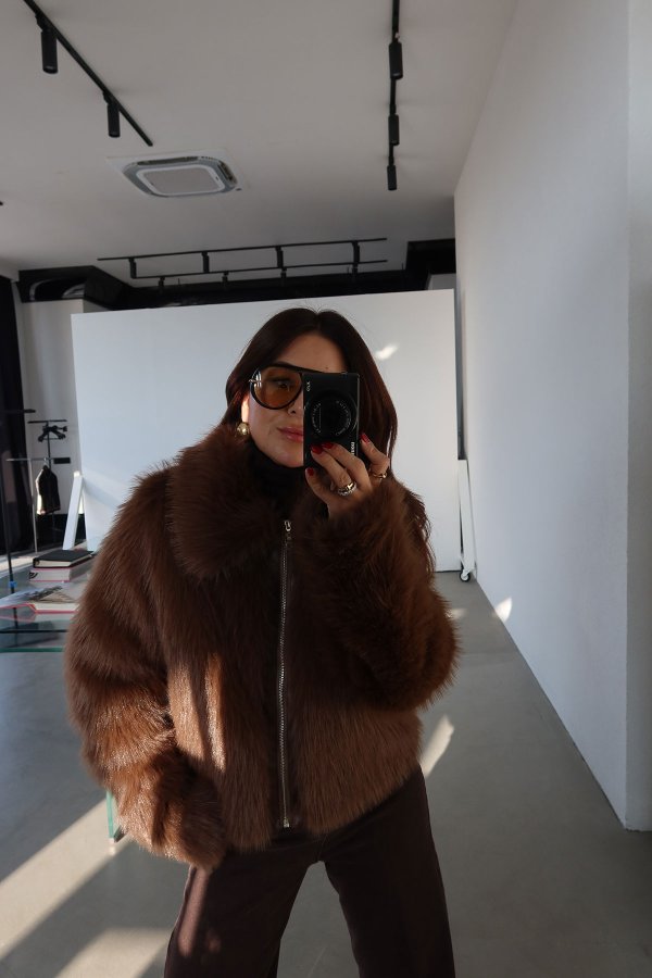 Boydan Fermuarlı Kürk Ceket