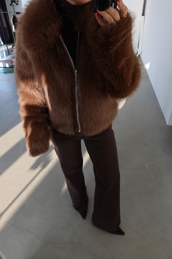 Boydan Fermuarlı Kürk Ceket