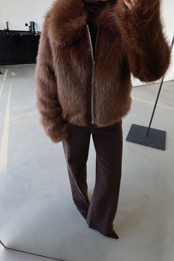 Boydan Fermuarlı Kürk Ceket