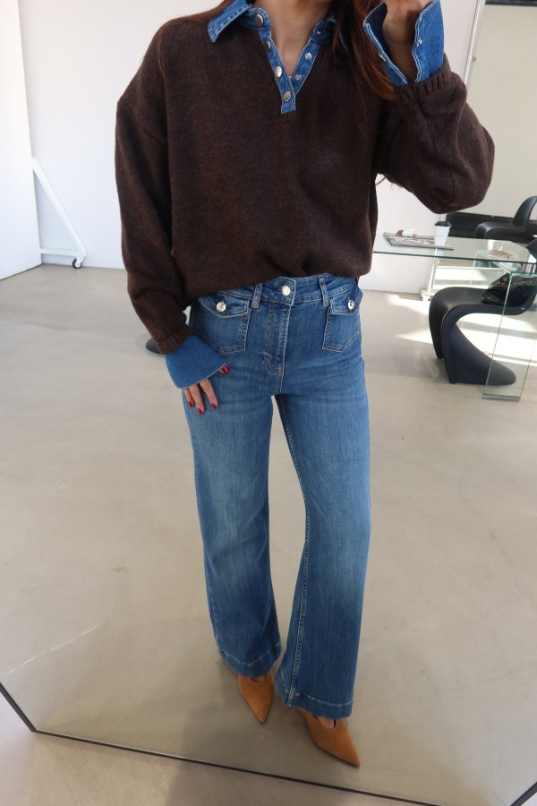 Mini Cep Detaylı Paça Kısmı Dikişli Jean