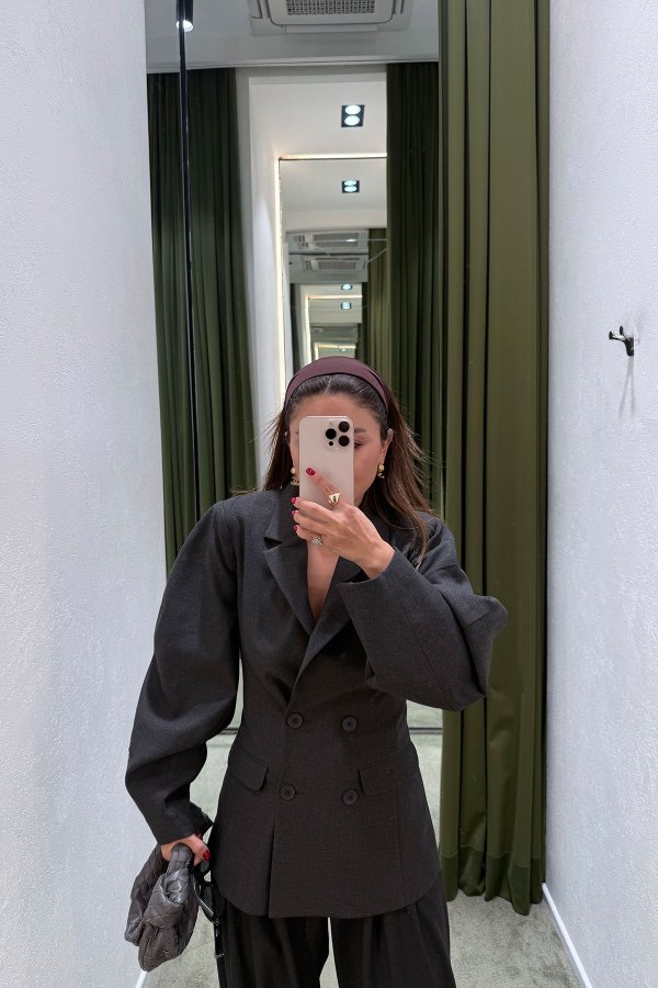 Kruvaze Yaka Çift Cepli Ceket Pantolon Takım