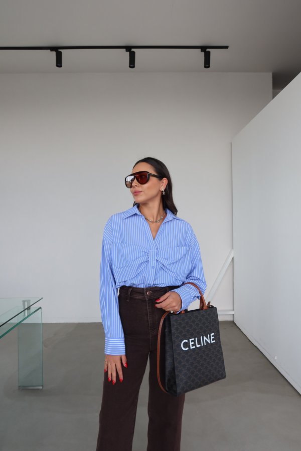 Çizgili Fiyonk Detaylı Gömlek