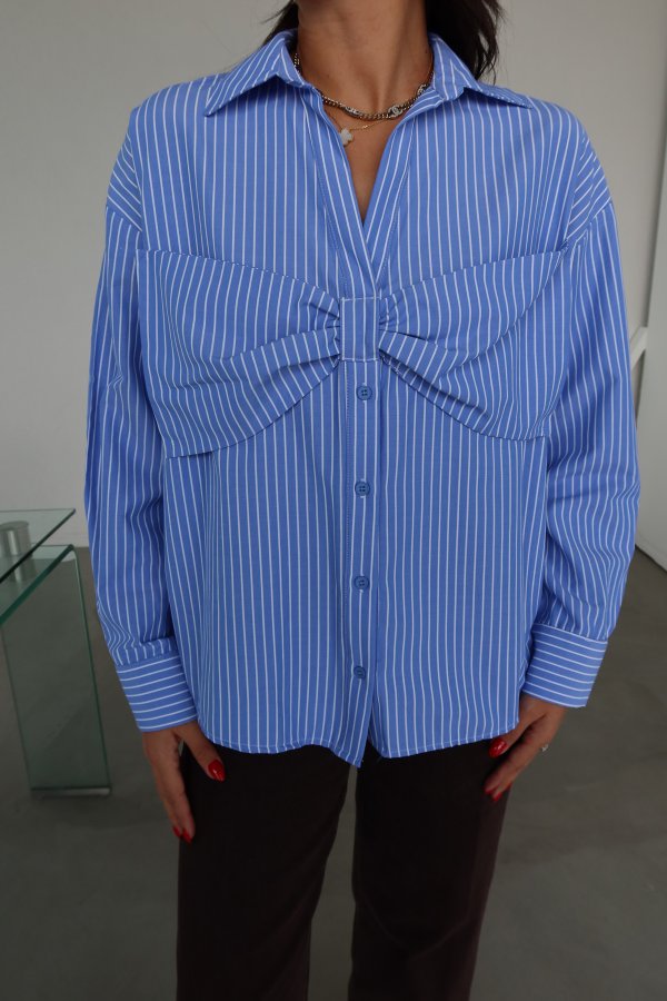 Çizgili Fiyonk Detaylı Gömlek