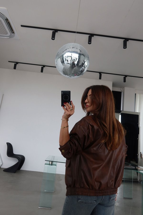 Gizli Fermuarlı Gömlek Yaka Vintage Deri Ceket