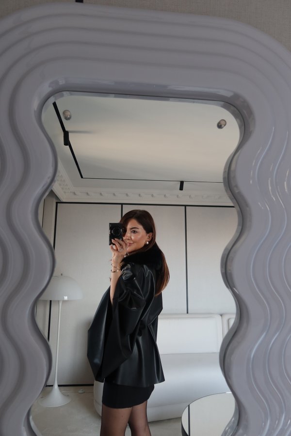 Yakası Kürklü Deri Panço