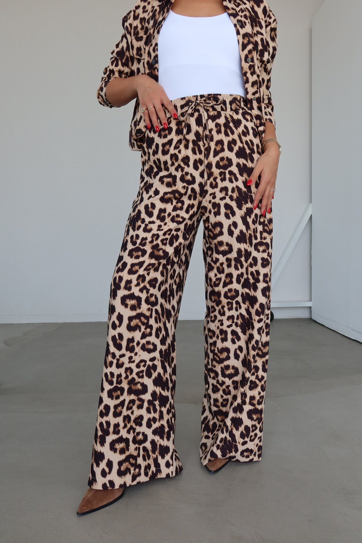 Leopar Desen Çıtçıtlı Ceket Pantolon Takım