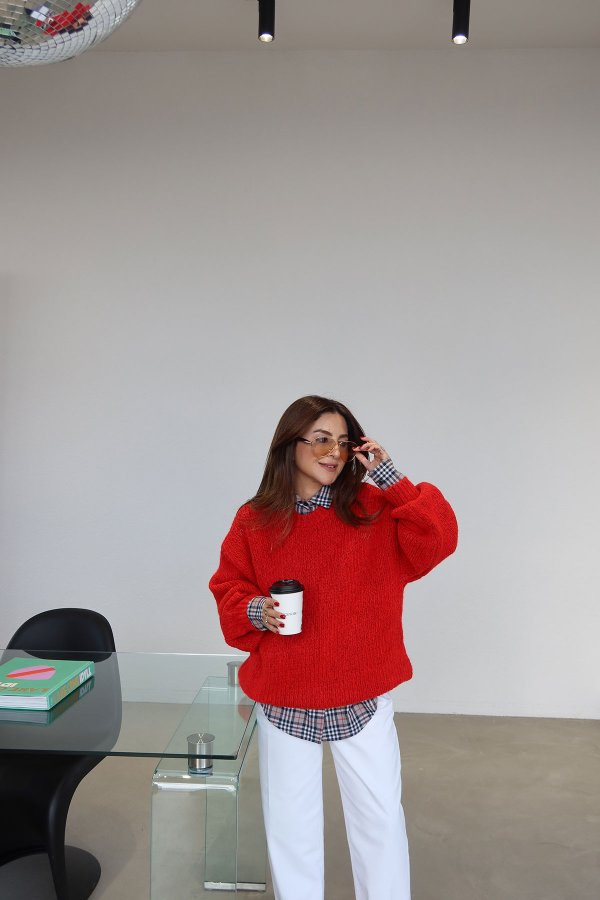 Bisiklet Yaka Kalın Örme Triko Kazak