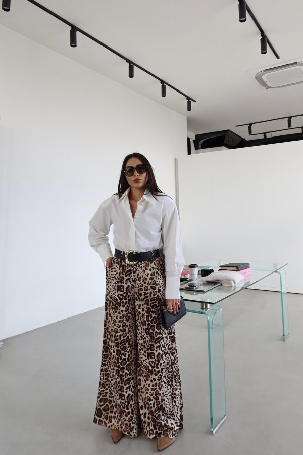 Leoapar Desen Deri Kemerli Saten Pantolon