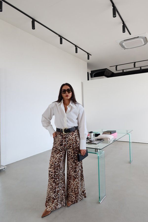 Leoapar Desen Deri Kemerli Saten Pantolon