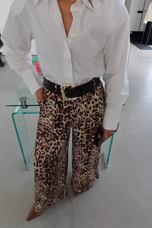 Leoapar Desen Deri Kemerli Saten Pantolon