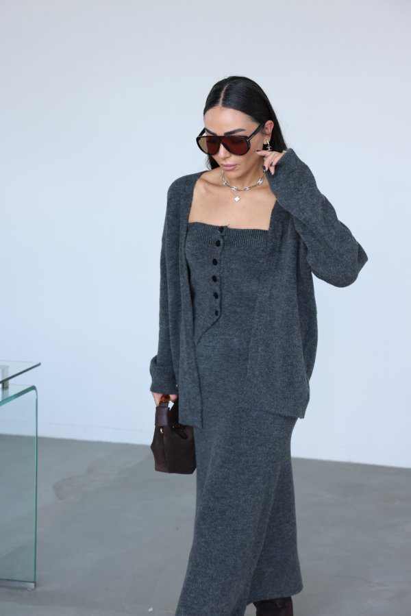 Triko Hırka Büstiyer Etek 3'Lü Takım