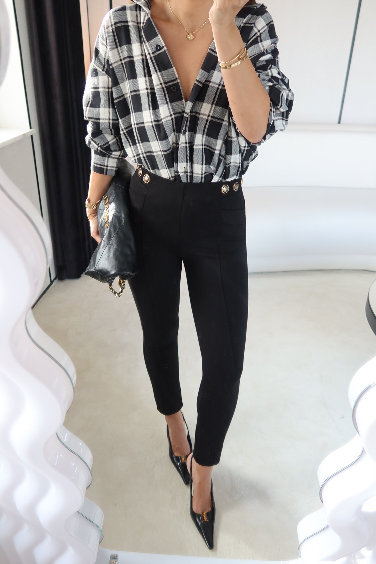 Düğme Detaylı Parça Dikişli Tayt Pantolon