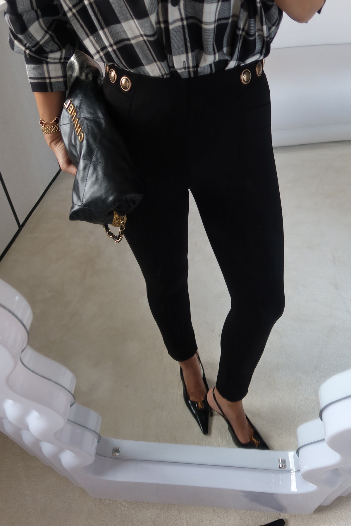 Düğme Detaylı Parça Dikişli Tayt Pantolon