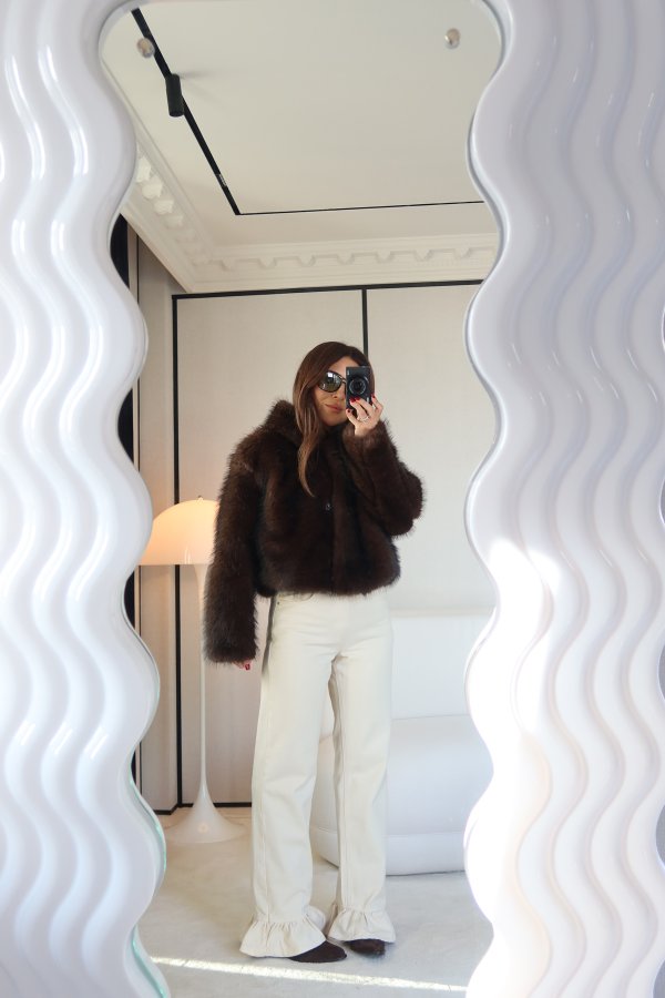 Kapüşonlu Kısa Kürk Ceket