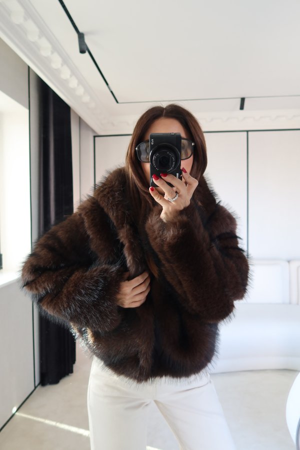 Kapüşonlu Kısa Kürk Ceket