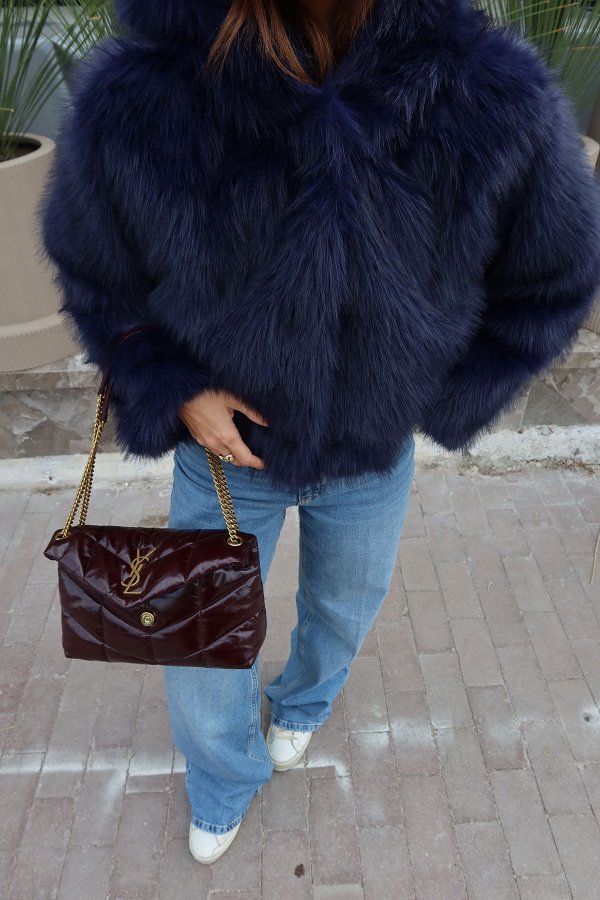 Kapüşonlu Kısa Kürk Ceket