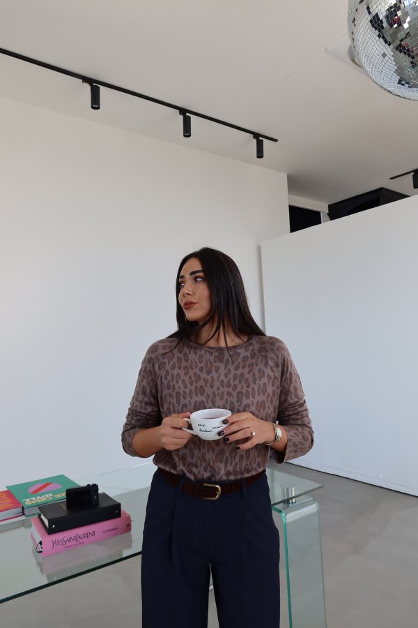 Leopar Desen İnce Triko