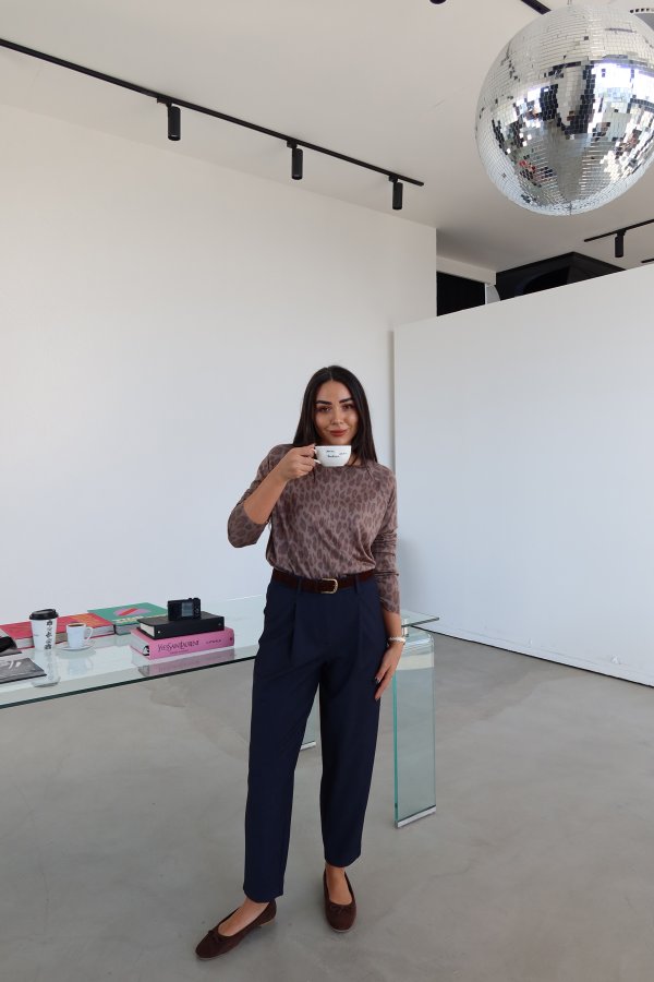 Leopar Desen İnce Triko