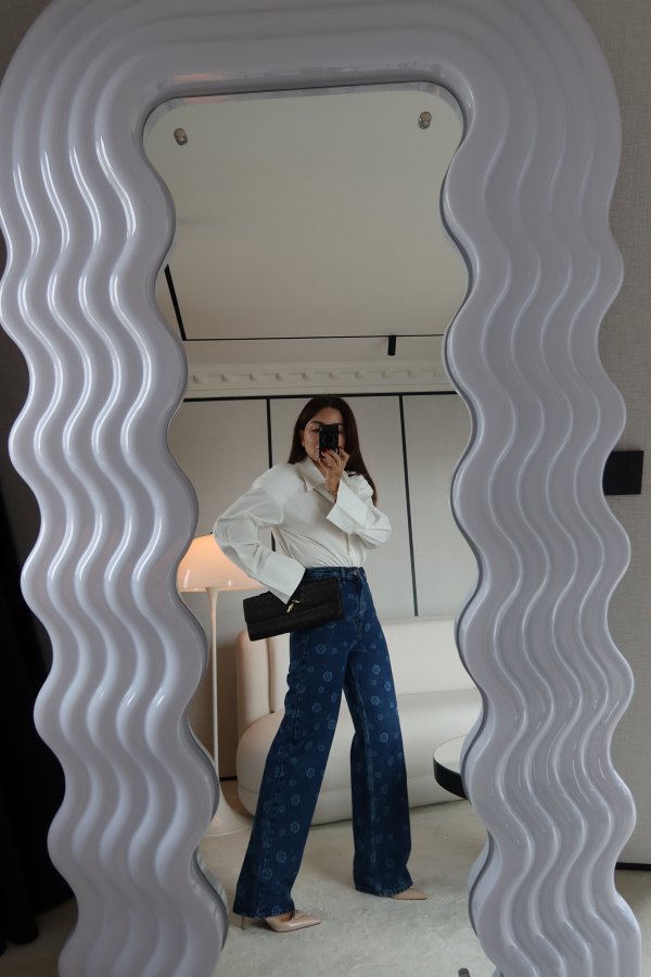 Üzeri İşlemeli Wideleg Jean