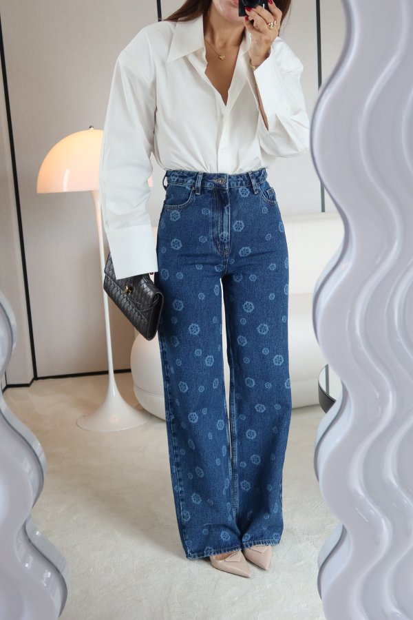 Üzeri İşlemeli Wideleg Jean