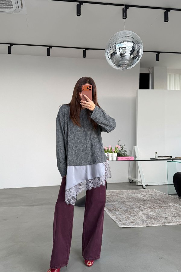 Üzeri İşlemeli Wideleg Jean